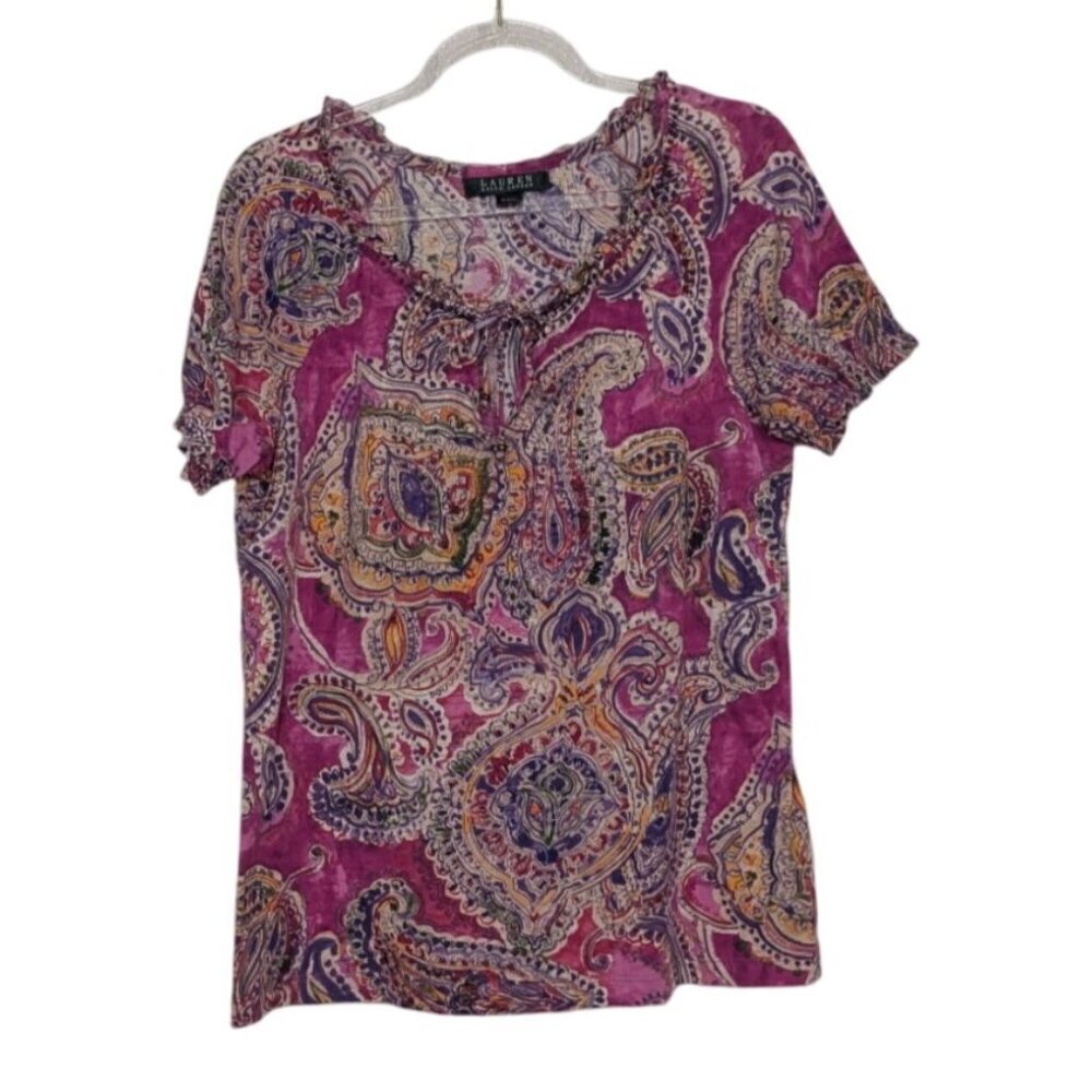 Lauren Ralph Lauren Paisley Shirt Womens Size Small Pink Embellished Casual